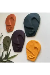 Soyut Tasarım El Yapımı Duvar Dekoru Rankli Taş Maske 5'li Set, Dekoratif Maske, 3D Duvar Heykeli - Görsel 4
