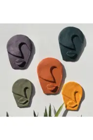 Soyut Tasarım El Yapımı Duvar Dekoru Rankli Taş Maske 5'li Set, Dekoratif Maske, 3D Duvar Heykeli - Görsel 5