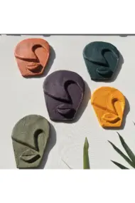 Soyut Tasarım El Yapımı Duvar Dekoru Rankli Taş Maske 5'li Set, Dekoratif Maske, 3D Duvar Heykeli - Görsel 6