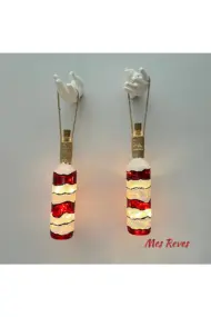 Kadın El Heykeli Dekorlu Peri LED Işıklı Kırmızı Beyaz Vitray Boyama Şampanya Şişesi Aplik 2'li Set - Görsel 2