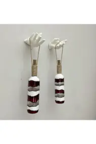 Kadın El Heykeli Dekorlu Peri LED Işıklı Kırmızı Beyaz Vitray Boyama Şampanya Şişesi Aplik 2'li Set - Görsel 6