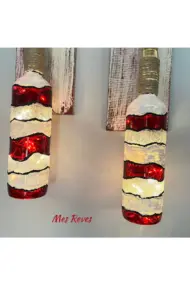 Peri Led Işıklı Ahşap Dekorlu, Vitray El Boyama Kırmızı beyaz Renkli Şarap Şişesi Aplik 2 'li Set - Görsel 4