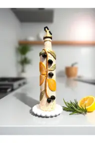 500 ML Kil Kabartma Uygulama Limon Desenli El Yapımı Zeytinyağı & Üzüm Sirke Şişeleri