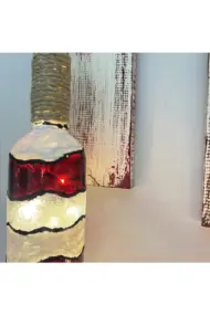 Peri Led Işıklı Ahşap Dekorlu, Vitray El Boyama Kırmızı beyaz Renkli Şarap Şişesi Aplik 2 'li Set - Görsel 8