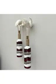 El Yapımı Beyaz Erkek El Heykeli Dekorlu Kırmızı Beyaz Vitray Şarap Şişesi 2'li Aplik Set - Görsel 7