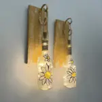 Peri Led Işıklı Sarı Ahşap Renkli Vitray Cam Salon Bar Bahçe Dekoru Şampanya Şişesi Aplik 2'li Set