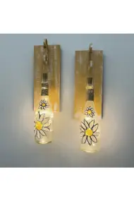 Peri Led Işıklı Sarı Ahşap Renkli Vitray Cam Salon Bar Bahçe Dekoru Şampanya Şişesi Aplik 2'li Set - Görsel 2