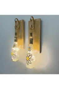 Peri Led Işıklı Sarı Ahşap Renkli Vitray Cam Salon Bar Bahçe Dekoru Şampanya Şişesi Aplik 2'li Set - Görsel 3