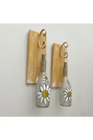 Peri Led Işıklı Sarı Ahşap Renkli Vitray Cam Salon Bar Bahçe Dekoru Şampanya Şişesi Aplik 2'li Set - Görsel 4