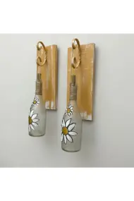 Peri Led Işıklı Sarı Ahşap Renkli Vitray Cam Salon Bar Bahçe Dekoru Şampanya Şişesi Aplik 2'li Set - Görsel 6