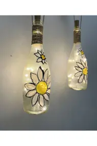 Peri Led Işıklı Sarı Ahşap Renkli Vitray Cam Salon Bar Bahçe Dekoru Şampanya Şişesi Aplik 2'li Set - Görsel 8