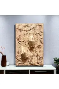 3D Beyaz El Heykel Dekorlu Tuval üzerine Akrilik Tablo, Heykel Duvar Sanatı, 3D Duvar Dekor - Görsel 6