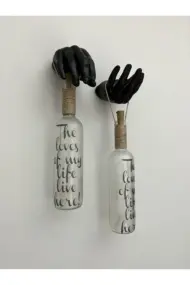 Siyah Erkek Eli Heykeli Dekorlu Buzlu Cam Şarap Şişesi Tıpa Peri Led Işıklı Aplik 2 Li Set - Görsel 4