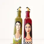 El Yapımı Sanatsal Yağdanlık Seti, Kadın Portreli Cam Şişe Tasarımı, Sirkelik & Sosluk