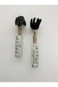 Siyah Erkek Eli Heykeli Dekorlu Buzlu Cam Şarap Şişesi Tıpa Peri Led Işıklı Aplik 2 Li Set - Görsel 5