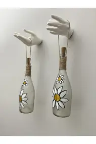 Kadın Eli Heykeli Dekorlu Peri LED Işıklı Papatya Desenli Vitray Boyama Şampanya Şişesi Aplik Set - Görsel 6