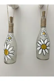 Kadın Eli Heykeli Dekorlu Peri LED Işıklı Papatya Desenli Vitray Boyama Şampanya Şişesi Aplik Set - Görsel 8