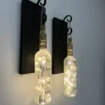 Siyah Ahşap Dekorlu Ferforje Bağlantılı Peri Led Buzlu Cam Şarap Şişesi Aplik Set