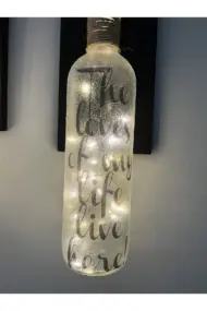 Siyah Ahşap Dekorlu Ferforje Bağlantılı Peri Led Buzlu Cam Şarap Şişesi Aplik Set - Görsel 7