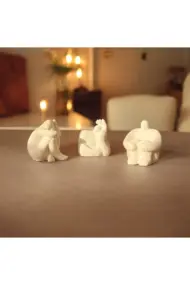 Soyut Düşünen İnsan 3'lü Set, Ev Dekorasyonu, Masa Süslemesi Heykel Seti Biblo, Oda Dekorasyonu Bej - Görsel 2