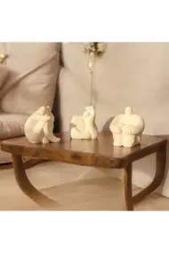 Soyut Düşünen İnsan 3'lü Set, Ev Dekorasyonu, Masa Süslemesi Heykel Seti Biblo, Oda Dekorasyonu Bej - Görsel 3