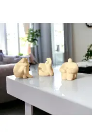 Soyut Düşünen İnsan 3'lü Set, Ev Dekorasyonu, Masa Süslemesi Heykel Seti Biblo, Oda Dekorasyonu Bej - Görsel 4