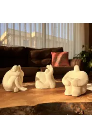 Soyut Düşünen İnsan 3'lü Set, Ev Dekorasyonu, Masa Süslemesi Heykel Seti Biblo, Oda Dekorasyonu Bej - Görsel 5