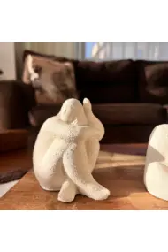 Soyut Düşünen İnsan 3'lü Set, Ev Dekorasyonu, Masa Süslemesi Heykel Seti Biblo, Oda Dekorasyonu Bej - Görsel 8