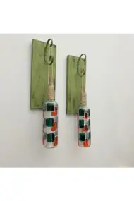 Peri Led Aydınlatma Yeşil Ahşap Dekorlu, Vitray El Boyama Turuncu Desen Şarap Şişesi Aplik 2'li Set - Görsel 5