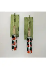 Peri Led Aydınlatma Yeşil Ahşap Dekorlu, Vitray El Boyama Turuncu Desen Şarap Şişesi Aplik 2'li Set - Görsel 6