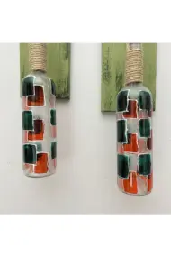 Peri Led Aydınlatma Yeşil Ahşap Dekorlu, Vitray El Boyama Turuncu Desen Şarap Şişesi Aplik 2'li Set - Görsel 8