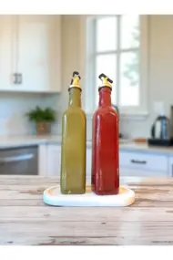 El Yapımı Sanatsal Yağdanlık Seti, Kadın Portreli Cam Şişe Tasarımı, Sirkelik & Sosluk - Görsel 7