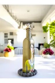 500 ML El Yapımı Kadın Portreli Cam Yağdanlık | Sosluk, Sirkelik, Mutfak & Sofra Aksesuarı, Yeşil - Görsel 2