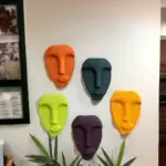 El Yapımı Taş Heykel Soyut Yüz Maske 5'li Set, Modern Yeşil, Mor Renkli Soyut Duvar Dekoru