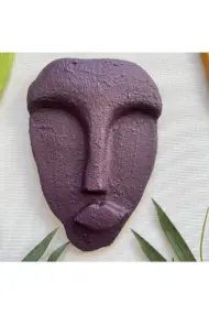 El Yapımı Taş Heykel Soyut Yüz Maske 5'li Set, Modern Yeşil, Mor Renkli Soyut Duvar Dekoru - Görsel 6