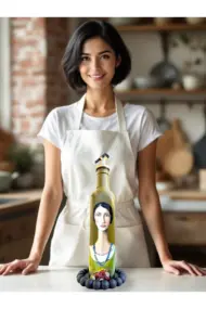 500 ML El Yapımı Kadın Portreli Cam Yağdanlık | Sosluk, Sirkelik, Mutfak & Sofra Aksesuarı, Yeşil - Görsel 3