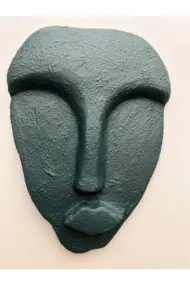 El Yapımı Taş Heykel Soyut Yüz Maske 5'li Set, Modern Yeşil, Mor Renkli Soyut Duvar Dekoru - Görsel 7