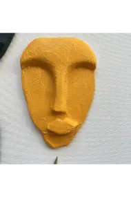 El Yapımı Taş Heykel Soyut Yüz Maske 5'li Set, Modern Yeşil, Mor Renkli Soyut Duvar Dekoru - Görsel 8