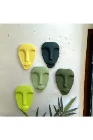 El Yapımı Taş Heykel Soyut Yüz Maske 5'li Set, Modern Yeşil Renkli Soyut Duvar Dekoru - Görsel 2