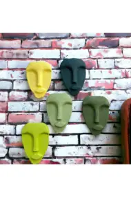 El Yapımı Taş Heykel Soyut Yüz Maske 5'li Set, Modern Yeşil Renkli Soyut Duvar Dekoru - Görsel 3