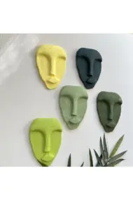 El Yapımı Taş Heykel Soyut Yüz Maske 5'li Set, Modern Yeşil Renkli Soyut Duvar Dekoru - Görsel 5