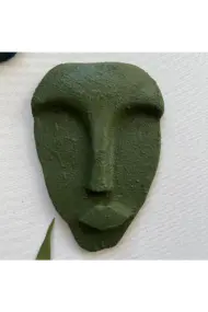 El Yapımı Taş Heykel Soyut Yüz Maske 5'li Set, Modern Yeşil Renkli Soyut Duvar Dekoru - Görsel 6