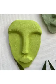 El Yapımı Taş Heykel Soyut Yüz Maske 5'li Set, Modern Yeşil Renkli Soyut Duvar Dekoru - Görsel 7