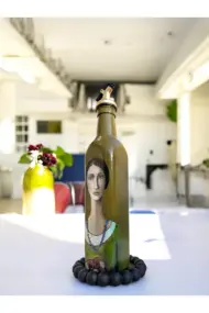 500 ML El Yapımı Kadın Portreli Cam Yağdanlık | Sosluk, Sirkelik, Mutfak & Sofra Aksesuarı, Yeşil - Görsel 4