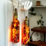 Heykel El Dekorlu Led Işıklı kahverengi Vitray Cam Şarap Şişesi Aplik 2'li set Cafe Bahçe Ev Dekoru