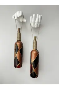 Heykel El Dekorlu Led Işıklı kahverengi Vitray Cam Şarap Şişesi Aplik 2'li set Cafe Bahçe Ev Dekoru - Görsel 6