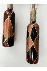 Heykel El Dekorlu Led Işıklı kahverengi Vitray Cam Şarap Şişesi Aplik 2'li set Cafe Bahçe Ev Dekoru - Görsel 7
