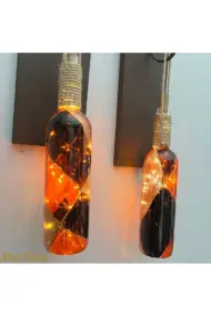 Led Işıklı Ceviz Renkli Vitray Cam Salon Bar bahçe Dekoru Şarap Şişesi Duvar Aplik 2'li Set - Görsel 5