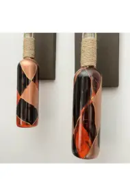 Led Işıklı Ceviz Renkli Vitray Cam Salon Bar bahçe Dekoru Şarap Şişesi Duvar Aplik 2'li Set - Görsel 8