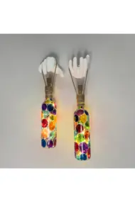 Beyaz Heykel El Dekorlu Led Işıklı Vitray Cam Şarap Şişesi Aplik 2'li set Cafe Bahçe Ev Dekoru - Görsel 2